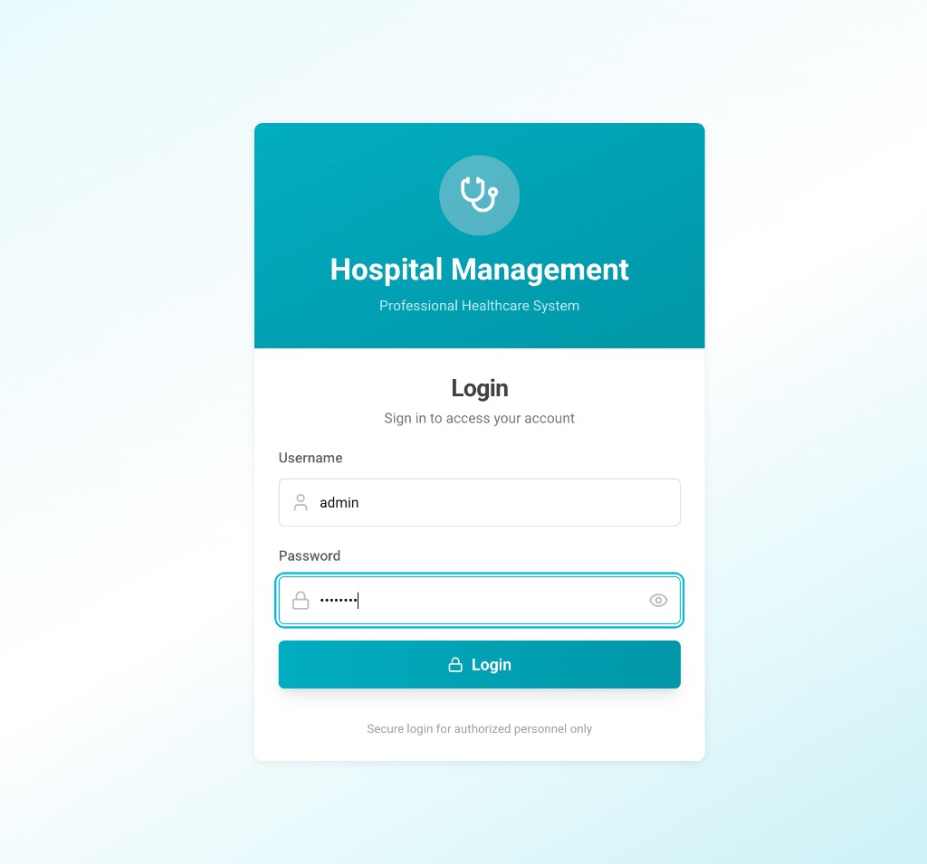 Hospital Management System login screen
