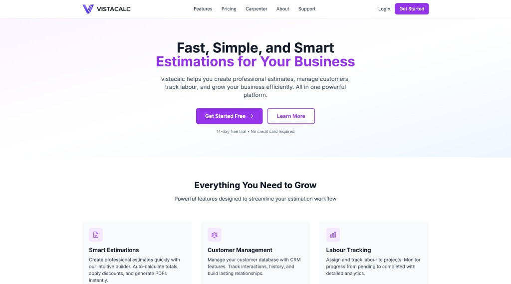 VistaCalc estimation and quotation SaaS platform